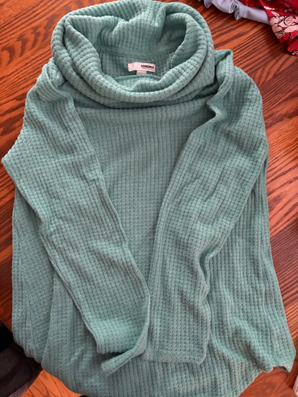 Sonoma Cowl Neck Waffle Knit Sweater - Seafoam